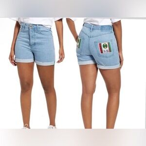 Cross Colours Button Fly Rolled Hem Blue Denim Shorts‎ WOMEN’S SIZE 28 | NWOT